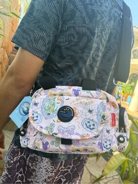 Crossbody Shoulder Bag - Pink Halloween Patterned Print